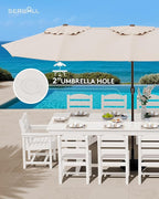 SERWALL 11 Piece Outdoor Dining Set, 84" HDPE Outdoor Table and Chairs for 10，All Weather Patio Furniture Set with Umbrella Hole for Backyard, Garden, White
