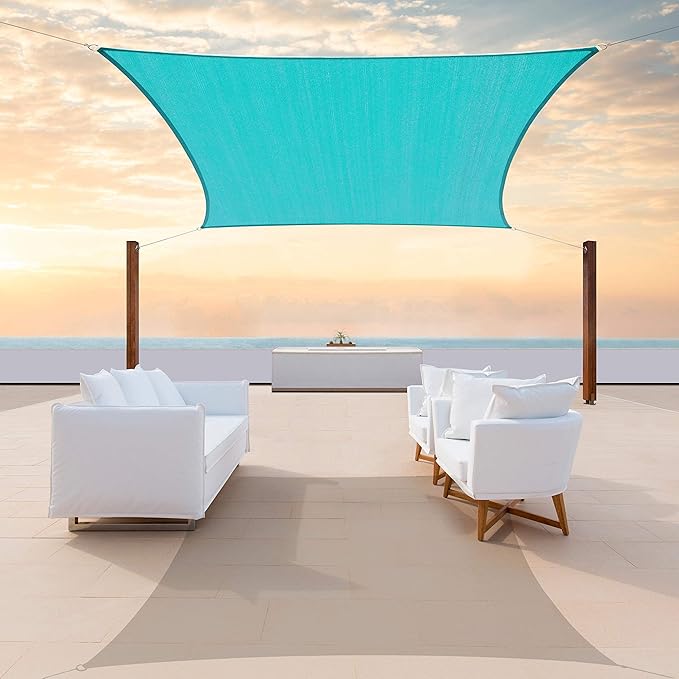 ColourTree TAPR1616 Custom Size 8' x 12' Turquoise Sun Shade Sail Canopy UV Block UPF50 Rectangle - Commercial Standard Heavy Duty - 190 GSM - 3 Years Warranty