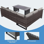 Belord Outdoor Sectional Sofa 6 Seater L Shaped Couch Wicker Patio Conversation Furniture Set Rattan Outdoor Furniture with Removable Washable Cushion, Brown/Grey