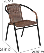EMMA + OLIVER Set of 4 Modern Rattan Indoor/Outdoor Stack Chairs, Stacking Rattan Patio Chairs with Curved Back and Cross Bracing, Brown