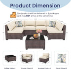 7 Piece Outdoor Patio Furniture Set, Outdoor Sectional Furniture, Rattan & Wicker Modern Modular Conversation Set Sectional Sofa W/Water Resistant Washable Thick Cushions and Coffee Table, Brown/Beige