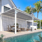 AECOJOY 20' x 12' White Gazebo Pergola, 12x20 Large Wall Mounted Lean to Pergolas and Gazebos on Clearance with Patio Roof, Outdoor Patio Metal Awnings for Decks, Porch, Backyard