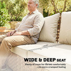 Outsunny Outdoor Patio Couch with Wide and Deep Seat, 3 Seater Wicker Outdoor Sofa with Wide Metal Armrests, Patio Furniture Couch with Cushions for Porch, Garden, Backyard, Beige | Removable Covers