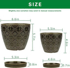 Docrin Dark Green Ceramic Planter Set - 6.6"+5.5" Indoor Outdoor Pots with Drainage Holes & Saucers for Home Office Decor