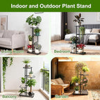 Plant Stand Indoor Outdoor, Corner Metal Plant Stands, Heavy Duty Tall Planter Shelf for Multiple Plants, Flower Pot Holder for Patio Garden Balcony Living Room (Black, 4 Tier-5 Potted)