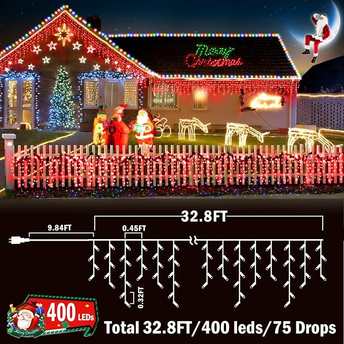 String Lights, 400 LED, 33 ft Red, 8 Lighting Modes for Indoor and Outdoor Use