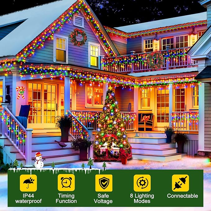 String Lights, 33 FT Black Wire with 400 Multicolor LEDs, 8 Modes