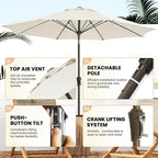 Ayge 9FT Large Outdoor Patio Umbrella Market Table Umbrella-UV Resistant, Easy Push Button Tilt and Crank, 8 Sturdy Fiberglass Ribs Heavy-Duty Pool Umbrella for Deck, Backyard,Garden,White