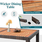 Shintenchi 7 Piece Patio Dining Set, Wicker Patio Conversation Set with Wooden Table Top, Outdoor Table and Chairs with Soft Cushions for Backyard, Deck and Garden, Brown Rattan