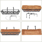 2pcs 30 Inch Window Deck with Coco Liner, 30" Window Boxes Horse Trough with Coconut Coir Liner, Metal Hanging Flower Planter Window Basket Deck Railing Planter Boxes for Outdoor Indoor Lawn