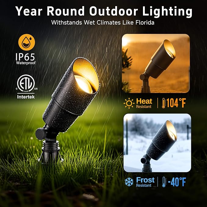 Gardenreet Landscape Spotlights Low Voltage - Brass Outdoor Uplight LED 12V, Wired Spot Lights IP65 Waterproof, Black for Exterior Garden Yard Tree House Without MR16 Bulb
