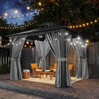 Aoxun 10'x10' Hardtop Gazebo, Outdoor Polycarbonate Double Top Canopy, Aluminum Frame Gazebo with Netting and Curtains, Sunshade for Patios, Gardens, Lawns, Gray