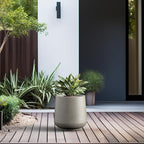 Kante 11.6" Dia Round Concrete Planter, Outdoor Indoor Large Plant Pots Containers with Drainage Hole and Rubber Plug for Home Garden Patio, Buff Concrete