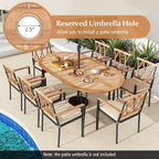 Tangkula 79" Large Patio Dining Table for 6, Acacia Wood 6-Person Dining Table with 2.5" Umbrella Hole & Metal Legs & Adjustable Foot Pads, Oval Outside Table for Garden, Poolside & Backyard