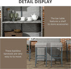 Outsunny 5 Piece Wicker Outdoor Bar Set, High Top Outdoor Table and Chairs, Bar Height Patio Set with Glass Table Top 2 Tier Storage Shelf and 4 Bar Stools for Garden, Poolside, Gray