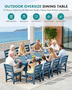 SERWALL 11 Piece Outdoor Dining Set, 84" HDPE Outdoor Table and Chairs for 10，All Weather Patio Furniture Set with Umbrella Hole for Backyard, Garden, Blue