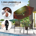 Patio Dining Set with Umbrella, 2 Folding Chairs, Brown Glass Table