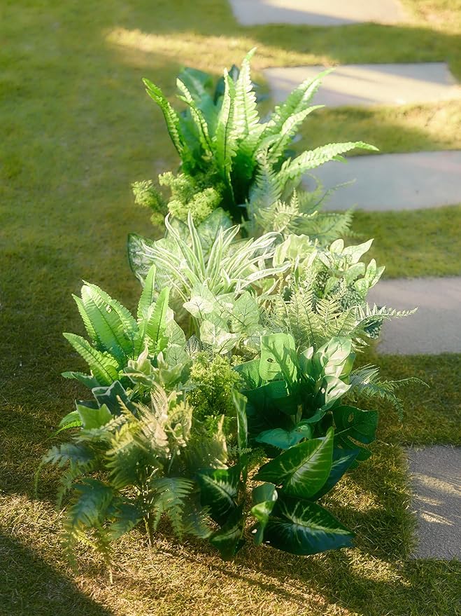 Artificial Greenery Plants, 14 Pieces in 11 Varieties, UV-Resistant Plastic