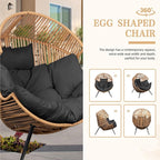 Vongrasig Wicker Egg Chair PE Rattan Chair with Cushion, Oversized Patio Lounge Chair for Outdoor, Indoor, Balcony, Backyard, Garden, Living Room, Black
