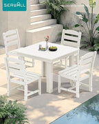 SERWALL Outdoor Dining Set for 4, HDPE Square Table and Chairs Set All Weather Patio Dining Set with 4 Armless Chairs for Patio, White