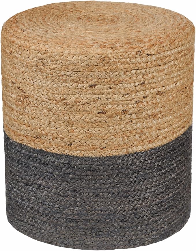 REDEARTH · Cylindrical Pouf Foot Stool Ottoman - Jute Braided Pouffe Poof Accent Sitting Footrest for Living Room, Bedroom, Nursery, Patio, Lounge - Set of 2 (14.5”X14.5”X16”; Natural Gray)