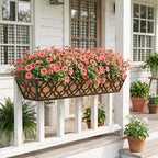 Y&M 6pcs 30 Inch Window Deck with Coco Liner, Fence Metal Hanging Flower Planter Window Basket Deck Railing Planter Boxes for Outdoor Garden Lawn,