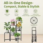6 Tier Large Plant Stand Indoor with 7.9-Inch Wide Drainage Tray, Tiered Corner Metal Outdoor Flower Display Holder Shelf, Folding Tall Rack for House Patio Porch Balcony Graden - BlackS