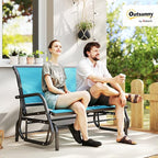 Outsunny 2-Person Outdoor Glider Bench, Patio Double Swing Rocking Chair Loveseat w/Powder Coated Steel Frame for Backyard Garden Porch, Blue