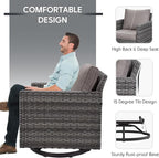 Belord Outdoor Sectional Furniture with Swivel Rocker Chair, 10 Pieces Wicker Patio Furniture Sets with Ottoman L Shaped Sofa Coffee Table Grey Cushion