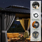 Aoxun 10'x12' Hardtop Gazebo, Aluminum Frame Canopy with Double Galvanized Steel Roof, Outdoor Metal Pavilion with Netting Curtains and 20 inch Ceiling Fans with Lights for Backyard, Patio and Deck