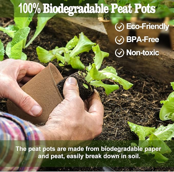 Biodegradable Peat Pots for Seedling - 120 Pack 3.15 inch Biodegradable Plant Seed Starters Kits with 30 Plant Labels, Garden Germination Nursery Pots for Flower Vegetable Seed Germination