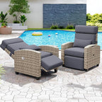 Garvee Outdoor Recliner Chair, 145° Adjustable Backrest & Footrest Lounge Chair with Removable Cushion and Flip-Up Side Table, All-Weather PE Wicker & Steel Frame for Poolside, Deck, Balcony, Khaki