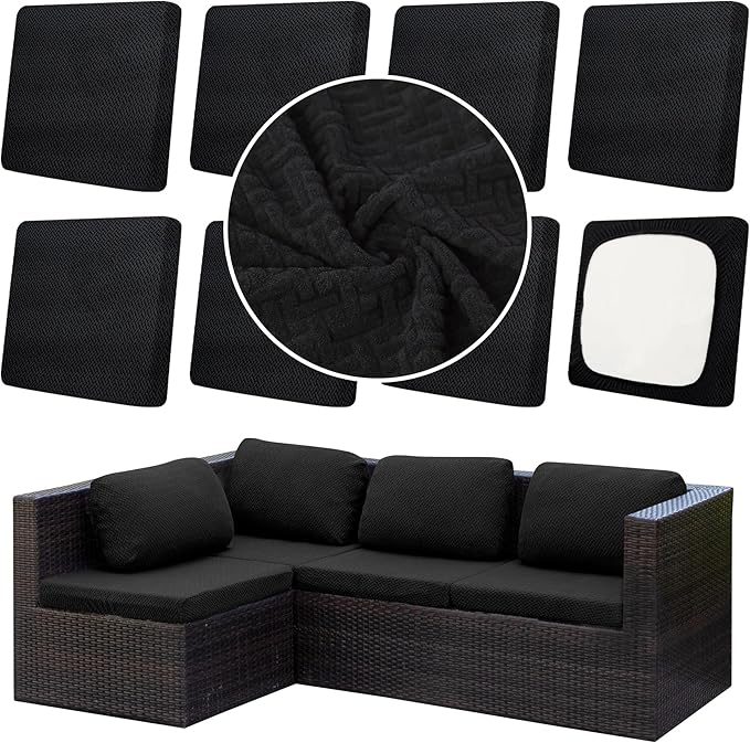 Outdoor Cushion Covers, 8-Piece Black Set with Water-Repellent Polyester Blend