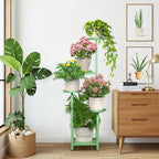 TOSKING 5 Tier Tall Plant Stand Indoor Outdoor, Heavy Duty Corner Shelf for Plants & Decor, Space Saving 3.9FT Metal Flower Pot Stand for Balcony, Garden, Living Room, Patio( Sage Green, 5Tier SQ Base)