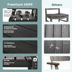 Pamapic 5-Piece Outdoor Dining Set, HDPE Outdoor Rectangular Table and 4 Chairs, Wood Grain Patio Furniture Sets with Armrest, All-Weather Patio Dining Table with Umbrella Hole, Black