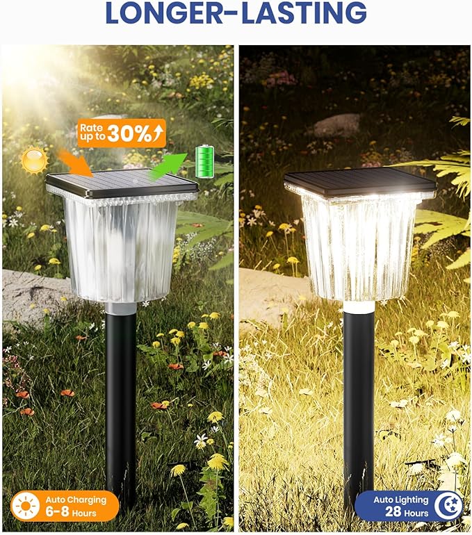 Upgraded Solar Lights Outdoor Waterproof 6 Pack, Adjustable Warm&Cool White, Pathway Lights Solar Powered Garden Decor Landscape Lighting Outside for Front Yard/Patio/Walkway/Driveway/Lawn/Path Light