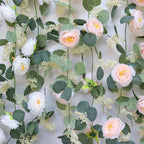 Artificial Eucalyptus Garland 2-Pack, White Roses and Green Leaves