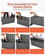 VEVOR Outdoor Storage Bench, 2-Person PE Rattan Storage Bench, 40 Gal Deck Box with Cushion & Side Handle, Supports up to 400 lbs, Weatherproof Outdoor Seating & Porch Decor for Patio Garden Balcony