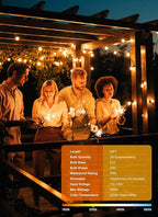 Brightown Outdoor String Lights, 50FT 25 G40 Bulbs Shatterproof Patio Lights, IP65 Waterproof Dimmable Hanging Connectable Globe LED Outdoor Lights for Backyard, Bistro, Porch, Deck, Balcony