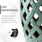 Outsunny 13" x 18" Ceramic Garden Stool with Woven Lattice Design & Glazed Strong Materials Decorative Outdoor Stool, Antique Blue