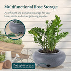 HC Companies Versatile 21 Inch Round Natural Decorative Plastic Outdoor Garden Hose Storage Pot with Side Hole for Faucet Connection, Granite
