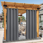 NICETOWN Patio Curtains Outdoor Waterproof 2 Panels, Stainless Steel Ring Top Outdoor Indoor Window Drapes Keep Rain Out for Gazebo/Playground/Porch, W55 x L95 Inch, Grey