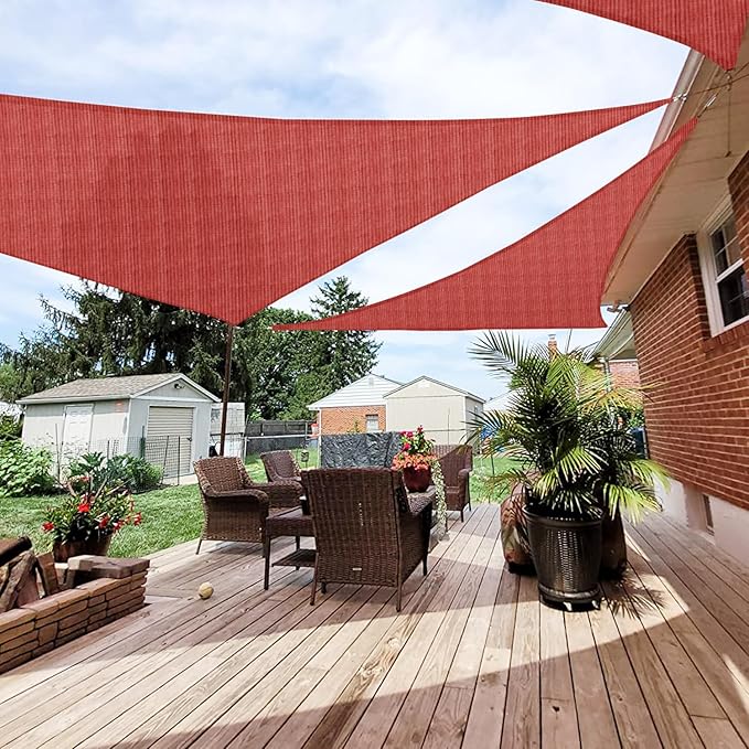 Patio Paradise 15' x 15' x 15' Sun Shade Sail Triangle Canopy Shade Cloth Fabric Sunlight Block Patio Pergola Cover HDPE Deck Awning for Outdoor Backyard Roof Shading, Red