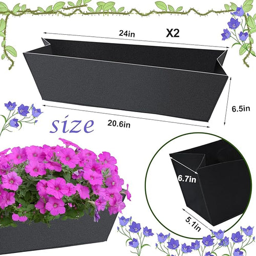 2PCS 24Inch Rectangle Window Box Liner Felt Planter Basket Liner Insert Black Plant Container Liners Non Woven Fabric Liner for Garden Fence Wall Railing Hanging Flower Pot - Avoid Bird Nesting