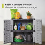 Rubbermaid Freestanding Storage Cabinet with Doors 18"D x 36"W x 37"H Medium Gray/Black Two-Shelf Lockable Cabinet for Indoor/Outdoor/Garage Storage for Garden Tools/Lawn Care Accessories