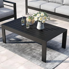 Outdoor Rectangle Patio Aluminum Coffee Tables for Outside, All Weather Patio Slatted Tabletop for Indoor or Outdoor Use