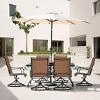 NUU GARDEN Patio Dining Set 7 Pieces Outdoor Dining Set for 6 Patio Swivel Chairs Textilene with 1 Metal Large Dining Table 6 Person Patio Set for Lawn Garden Deck, Brown and Black