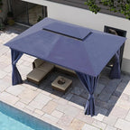 LAUSAINT HOME Semi-Permanent Outdoor Patio Gazebo 10'x13', Heavy Duty Party Tent Shelter with Double Roofs, Mosquito Nettings and Privacy Screens for Backyard, Garden, Lawn, Navy Blue