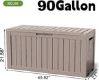 ROJIK Outdoor Storage Housing Deck Box - Waterproof Patio Furniture, Garden Tools, Cushions, Pool Accessories Storage Bench with Lockable Lid and Side Handles (Grey 90 Gal)