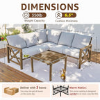 NATURAL EXPRESSIONS 6 Pieces Patio Furniture Sets,Sunbrella Outdoor Furniture Sets Patio L Shape Sectional Couch Sofa Patio Conversation Sets with 6.5" Grey Cushions,Hand-Paint Fauxwood Metal Frame